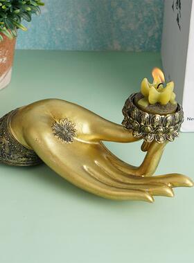 树脂工艺品佛手莲花烛台客厅玄关书房茶室佛堂佛龛装饰艺术品摆件