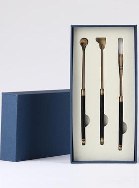 香道三件套/黄铜紫光檀木 香具工具香勺香铲毛刷香篆铜木结合