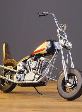 复古摩托车摆件 铁艺手工工艺品哈雷摩托车模型 橱窗酒吧摆件道具