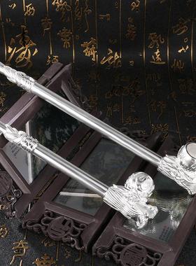 霸气龙头旱烟杆黄铜烟斗黄铜镀银老式烟嘴过滤式铜工艺品收藏摆件