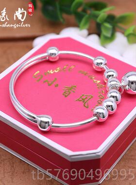 新款简银手女镯铛光面99纯银镯子女款日韩版足银约时尚铃手镯送友