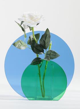 现F0936S代创意家居软轻奢茶色透玻明璃花花器客厅桌面瓶装饰品摆