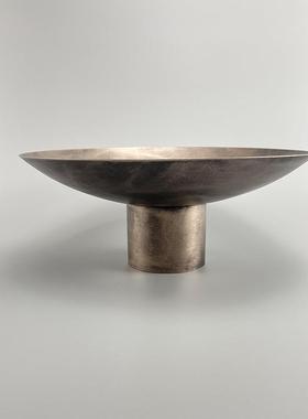 现房新中式代描金YY-084仿铜金属圆形盘样板托售楼处花器软装摆件