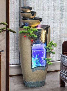 中式金流水摆水件厅玄关落1688地鱼客缸喷泉加湿景庭院阳蟾台