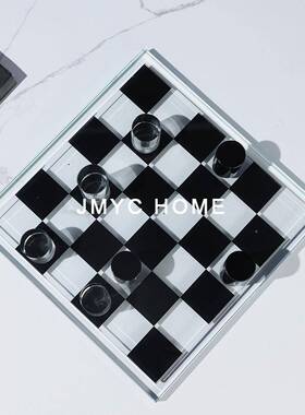 意茶式简约奢水晶盘摆件样板间售楼处轻酒柜客厅几TUO床头软装棋