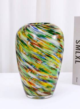 波西亚风玻璃花花瓶工器纯手琉璃米花-瓶客厅插花玄关样品房装饰