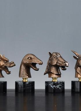 冷小号中式YAN铸铜件十柜二生肖兽首摆家居饰品酒柜客厅电视玄关