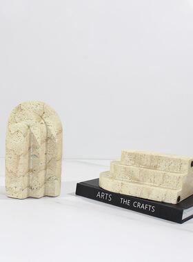 简创约代意洞石纹BEE层叠书档书书靠样板间客厅柜现办公桌面软装