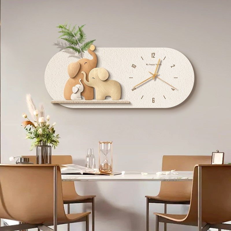 餐厅装饰画钟表创意大象立体轻奢高级感餐桌墙面挂画时钟客厅壁画,淘宝优惠券,粉丝福利购,淘宝优惠卷