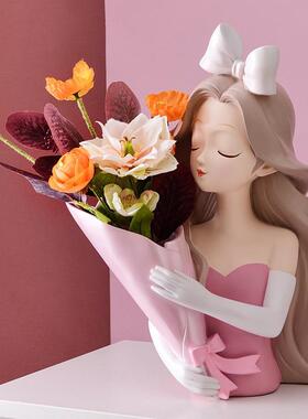 代现创几意蝴蝶结女孩花瓶奢摆件轻风客厅角几边玄关干FHW花插花