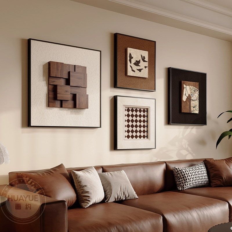 中古风挂画法式复古组合客厅装饰画立体砂岩高级感沙发背景墙壁画,淘宝优惠券,粉丝福利购,淘宝优惠卷