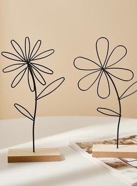 北欧创意工艺品家居花朵摆件铁艺装饰品密度板底座客厅电视柜酒柜
