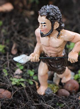 仿真远古时代原始人创意微景观摆件野人仿真花盆园艺树脂多肉diy