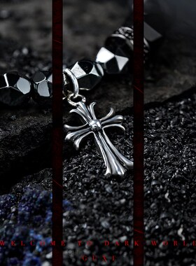 GUXI【异世】暗黑风小众黑胆石手链男生复古珠子手串饰品个性简约