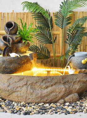 新中式户外假山流水tb-65802喷泉院花园阳台景观水车轮庭招财池鱼