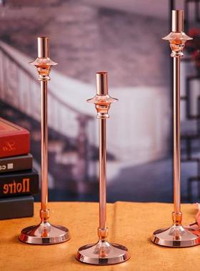 KLS0135摆铁艺烛台玫瑰金装饰现代简约烛光晚餐桌复古婚礼件三件