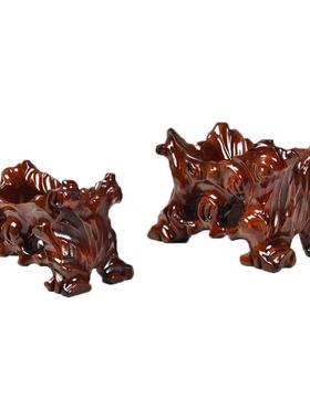 免挖槽实木奇石底座带槽黄河石鹅卵石泰山石头不规则摆件石头托架