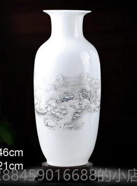 高档鸡毛掸瓶子收的纳瓶插鸡毛子花仿古青花掸瓷摆件客厅富贵插花