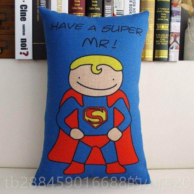 高档含S.uper Mr.Mrs卡通情物侣棉麻抱枕靠垫腰枕芯结婚礼汽车沙 - 图1