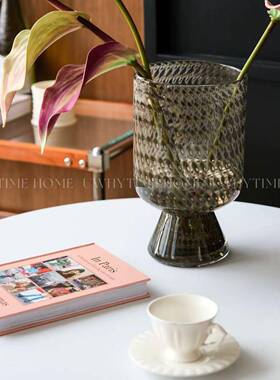 法式复古手工琉花瓶众透明璃气泡大口径花器HLG客小板厅样间家居