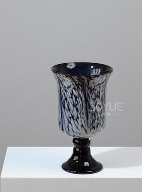 法式中古风高脚洒金渐变铃兰灯大口径琉璃花瓶客厅餐桌玄关摆件