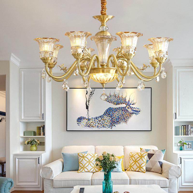 美式轻奢全铜客厅灯欧式水晶全铜吊灯别墅餐厅卧室灯中山灯具,淘宝优惠券,粉丝福利购,淘宝优惠卷