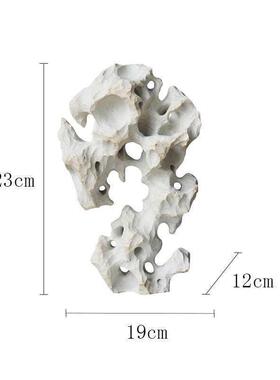 新中式陶瓷太湖石雕塑托盘组合摆件样板间玄关柜书房书店软装