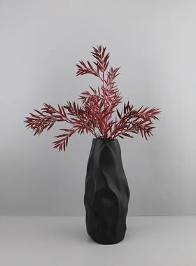 现代简约黑色异形褶皱花器摆件样板房酒店家居客厅装饰摆件工艺品