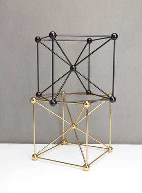 现代简约板黑金色正方体框架样房摆售楼部卧B1201书房室桌面玄关