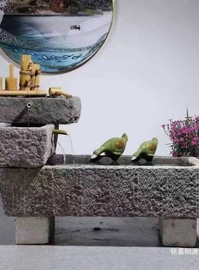 石槽鱼缸造景中tj#lznj#式农村牛槽古流摆件水复石雕槽别墅户外养