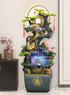 中式根雕流水鱼缸水假山风tb-73284装轮景观客厅沙发旁办公循室环