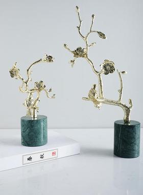 大新中式装轻奢厅GD-A1219理石金属售楼处书柜软饰品样板房客酒柜