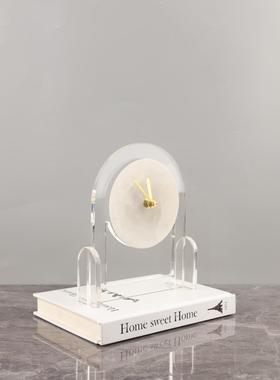 1612轻奢创意透亚力云石台钟座克钟面摆件客厅明卧桌室玄关家居装