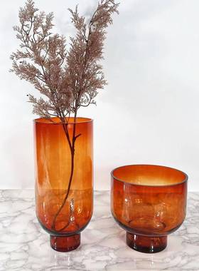 现代简约欧灰色焦糖色式玻璃器花瓶5493摆件样花板房楼售处饰品