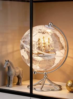 创意高档帆船透明玄地球仪摆件家饰居电X4BSpJXy柜办公室关酒柜视