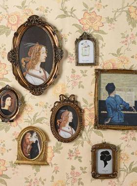 美式复古宫廷树脂相框家居软装壁挂文艺仿木轻奢浮雕画框挂饰