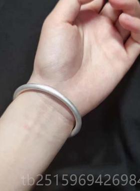 高档9足银9手镯女光面实心闭口拉丝传承古法款纯银情侣手9环手工