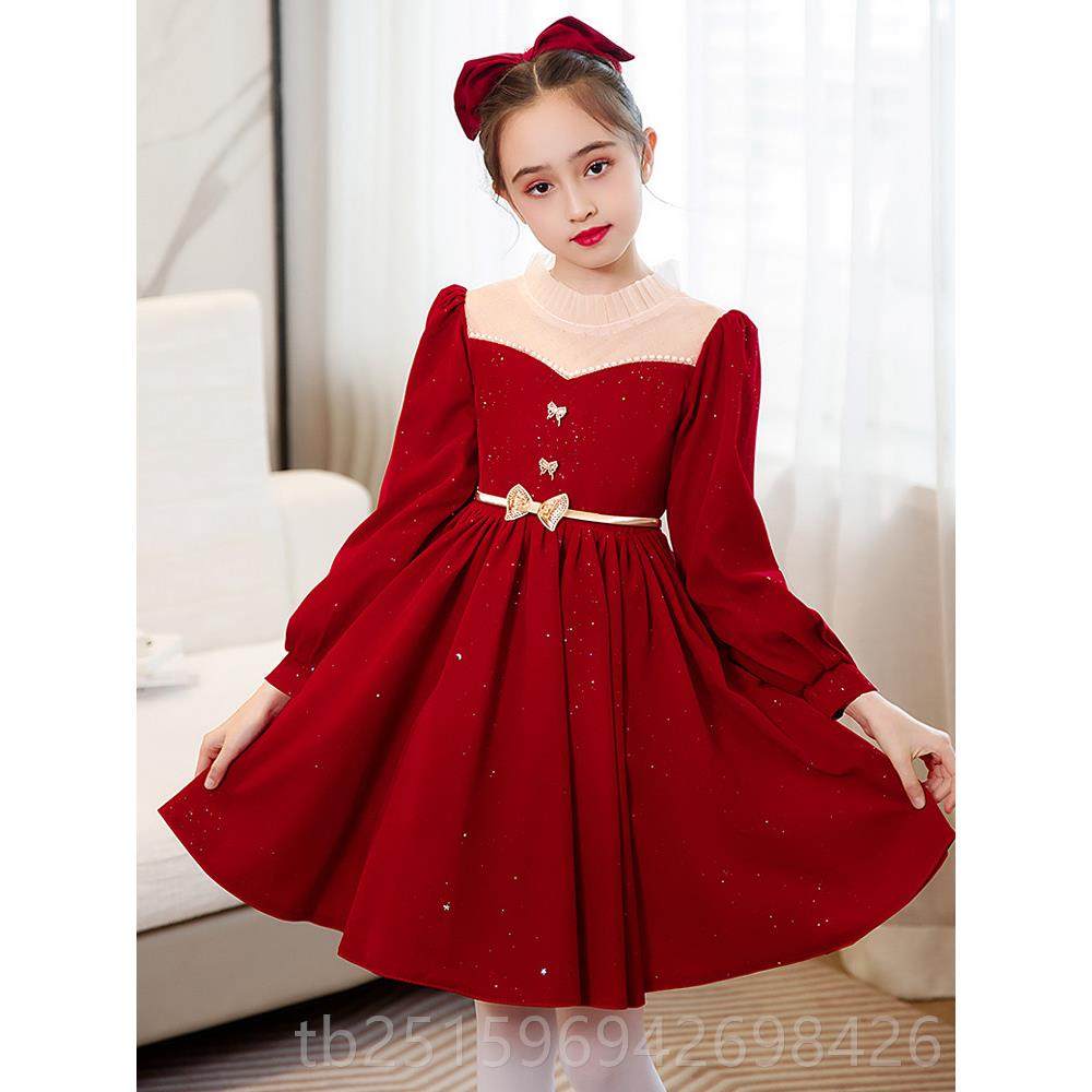 高档公高端小主持人女童礼服主裙红服色中式红歌朗诵儿童演合唱出,淘宝优惠券,粉丝福利购,淘宝优惠卷