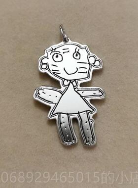 正品DIY定刻做925银儿童涂手绘图案鸦自画男女情侣来图订制创意字