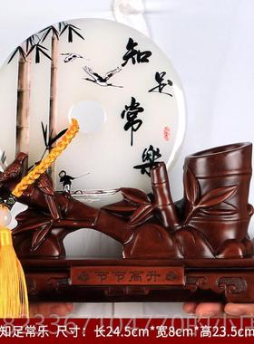 高档书房装饰笔玉品石平安扣摆件送老长辈领筒导办师公室桌可定制