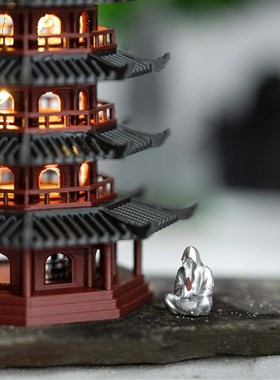 带灯宝塔中式古风庭院建筑模型水陆景观水族鱼缸假山盆景造景摆件