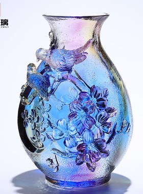 淄博琉璃花瓶喜鹊摆件水培花客厅插花高级感酒柜装饰品乔迁礼物