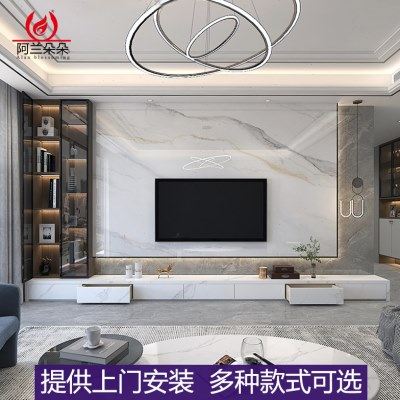 网红新款悬空岩板电视背景墙客厅大理石现代简约木格栅影视墙装饰,淘宝优惠券,粉丝福利购,淘宝优惠卷