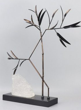 新中式禅意铁艺竹子酒店玄关摆件书房茶室客厅茶几室内软装饰品