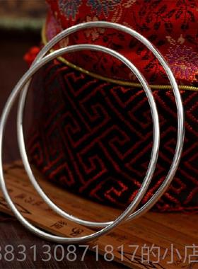 正品9心999银五9999万纯银手镯环女细圈光面实多环闭口镯子包足邮