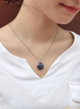 高档创5樱花圆形翻制盖相片盒蓝色珐瑯s92纯银吊坠女原毛衣项炼定