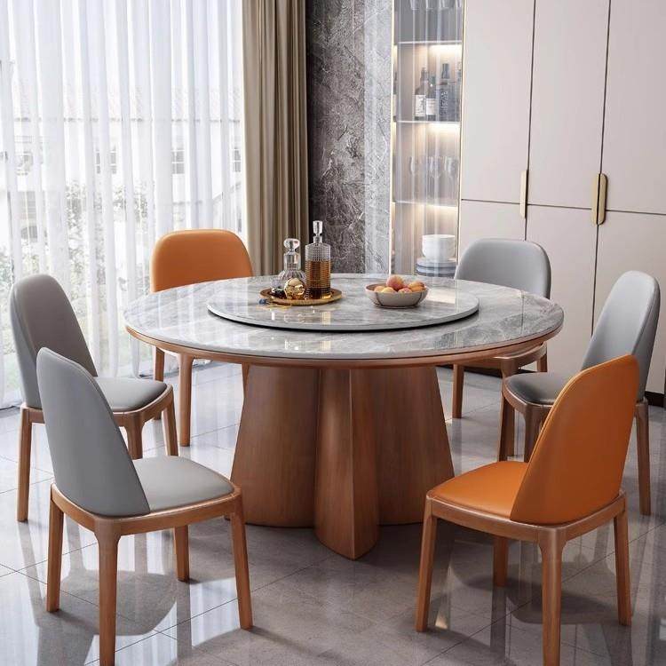 现代简约岩板桌餐桌LXZ椅组合小户型家转带盘用大圆实木圆形吃饭,淘宝优惠券,粉丝福利购,淘宝优惠卷