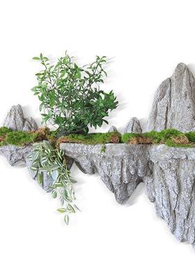 山新中式88299软装壁挂壁装饰摆件玻璃钢悬山浮假饰假石悬浮石悬