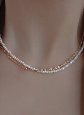 高级感淡水珍珠项链轻奢小众双层毛衣链秋冬锁骨链女款2024年新款