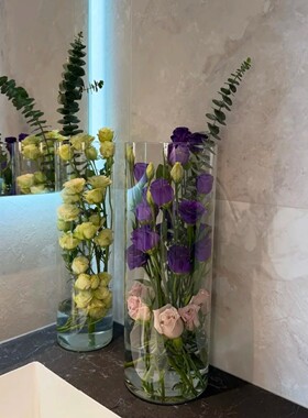 透明花瓶轻奢高级感摆件客厅插花水养花店醒花桶卧室客厅家用装饰